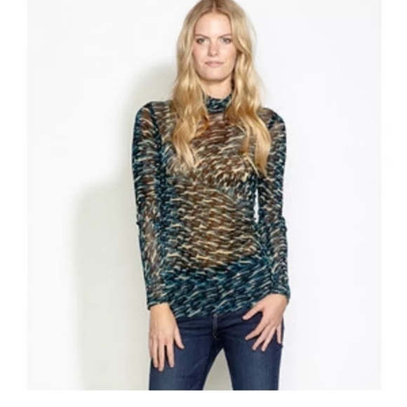 Karen Kane Tahoe Turquoise Print Stretch Mesh Turtleneck Top Large - $72 - Picture 4 of 10